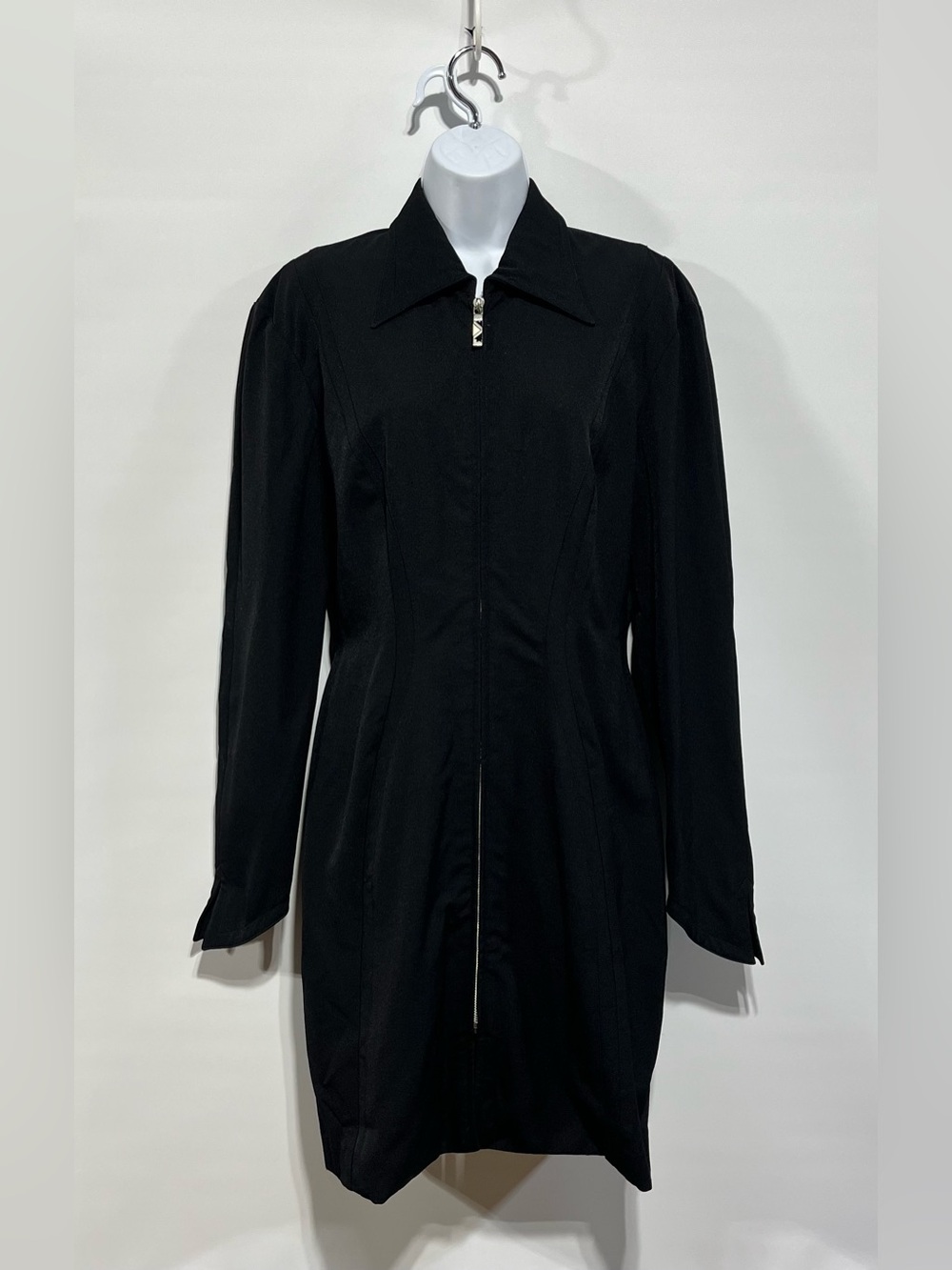 MUGLER Black Long Sleeve  Zip-Front Dress Size 42 US 10